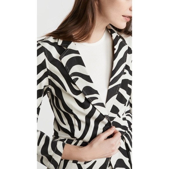 NILI Lotan Zebra Print White & Black Addison Blazer Cotton Blend 0 - Picture 9 of 9